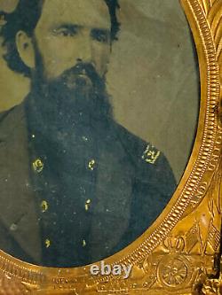 Antique Tintype HAND PAINTED folk art civil war era uniform soldier officer #7