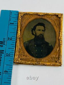 Antique Tintype HAND PAINTED folk art civil war era uniform soldier officer #7