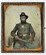 Antique Tintype Photograph, Civil War Soldier, Sword, Artillery, Tinted, Case