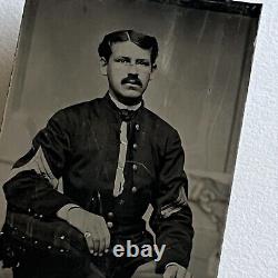 Antique Tintype Photograph Handsome Man Soldier Civil War Sleeve Patches