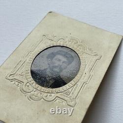 Antique Tintype Photograph Handsome Young Man In Kepi Civil War Soldier Cigar