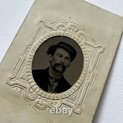 Antique Tintype Photograph Handsome Young Man In Kepi Civil War Soldier Cigar