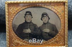 Antique Two Civil War Soldier Tintype Hand Over Hearts 2 1/2 x 2