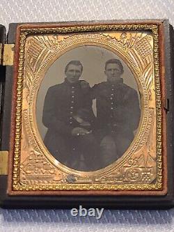 Antique U. S. Civil War Union Soldiers Cased Tintype Photo withBrass Patriotic Mat