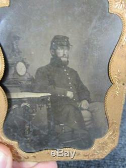 Antique Us Military CIVIL War Soldier Tin Type Photograph Portrait, 4.25 X 3.25