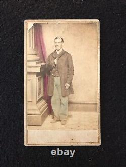 Antique Washington DC Civil War Soldier Hand Colored Cdv Photo With Tax Stamp