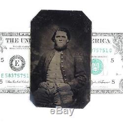Antique tintype photo Civil War soldier in uniform Confederate unidentified
