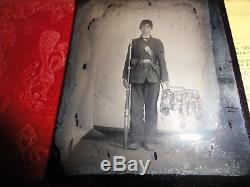 Armed CIVIL War Union Infantry Soldier 6th Plate Ruby Ambrotype Gun Rifle Case