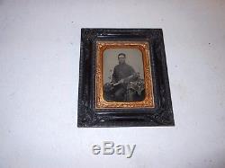 Armed Civil War Soldier 1/4 Plate Tintype Thermoplastic Frame