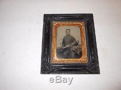 Armed Civil War Soldier 1/4 Plate Tintype Thermoplastic Frame
