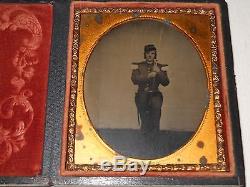 Armed Civil War Soldier (CS) Belt Buckle 1/6 Plate Tintype & Full Case