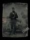 Armed Civil War Soldier Camp Scene Backdrop 1860s Tintype Original