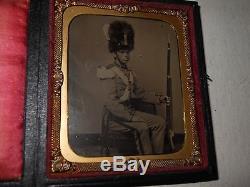 Armed Civil War Soldier / Militia 1/6 Plate Tintype -Full Case