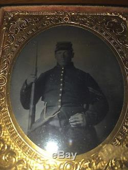 Armed Civil War Soldier Plate Ambrotype & Case