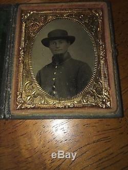 Armed Civil War Soldier Plate Ambrotype & Case lot of 2 Ninth Plates