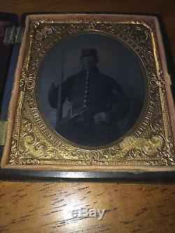 Armed Civil War Soldier Tintype Plate & Case
