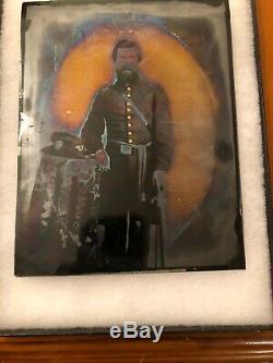 Armed Full Plate CIVIL War Union Infantry Officer Soldier Tintype Sword Hat Sash