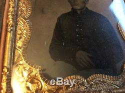 Authentic Civil War Soldier Tin Type Photo Embossed Case 1/6 Plate Antietam Area