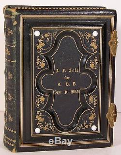 BEAUTIFUL 1865 LEATHER PRESENTATION CDV PHOTO ALBUM withCIVIL WAR SOLDIER & OTHERS