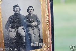 BIG! CIVIL WAR TINTYPE OF 2 SOLDIERS IN a killer gutta percha CASE daguerreotype