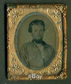 C 1860 s CONFEDERATE SOLDIER CIVIL WAR ERA YOUNG MAN IN BATTLE SHIRT, OHIO