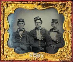 C 1861 AMBROTYPE, 3 CIVIL WAR ERA SOLDIERS IN UNIFORM, possibly WEST POINT