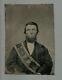 C1860s CIVIL WAR SOLDIER Post War Tintype IRISH BRIGADE HARP Badge Regiment GAR