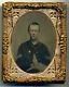 C1860s TIN TYPE 1/9th Plate CIVIL WAR SOLDIER With Cross Pin SERGEANT Color Added
