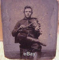 Cased Tintype CIVIL War Soldier Musician Playing Violin