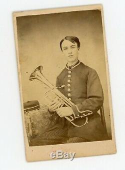 CDV Photo Civil War Trumpeter Band Soldier Barret's Band Union Bugle Boy 1864