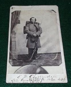 CDV of Civil War Soldier with full Gear and Rifle Identified
