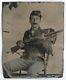 CIRCA 1860's CIVIL WAR 6TH PLATE TINTYPE ARMED UNION SOLDIER with KNAPSACK