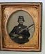 CIVIL WAR 1/6TH PLATE TINTYPE INFANTRY SOLDIER With RIFLE & CARTRIDGE BOX