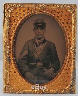 CIVIL WAR AMBROTYPE of UNION SOLDIER SERGEANT & BOSTON PHOTOGRAPHERS CARD