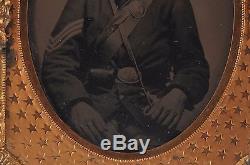 CIVIL WAR AMBROTYPE of UNION SOLDIER SERGEANT & BOSTON PHOTOGRAPHERS CARD