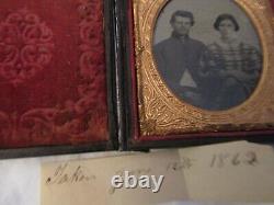 CIVIL WAR INFANTRY SOLDIER & WIFE, PAPER SLIP DATEd JUNE 12TH 1862 TAKEN