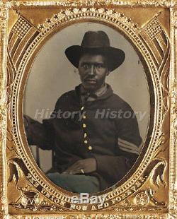 CIVIL WAR PHOTOGRAPH Unidentified African American soldier Union corporals unif