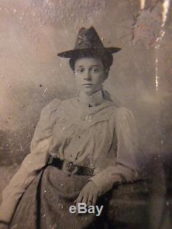 CIVIL WAR SOLDIER OFFICER WIFE WOMAN 7th CAVALRY VICTORIAN TINTYPE PHOTO 1278