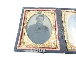 CIVIL WAR SOLDIER PLUS WIFE RARE TINTYPE Embossed case in excellent condition