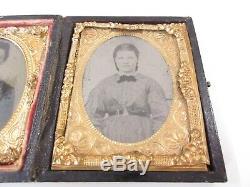CIVIL WAR SOLDIER PLUS WIFE RARE TINTYPE Embossed case in excellent condition