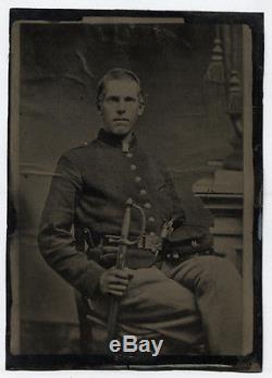 CIVIL War Soldier Seated With Saber. Full Plate Tintype