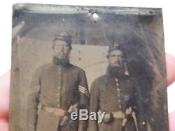 CIVIL WAR SOLDIER TINTYPE PHOTOGRAPH 2 SOLDIERS WITH PISTOLS SEARGENT
