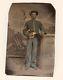 CIVIL WAR SOLDIER TINTYPE PHOTOGRAPH HAND COLORED WithSWORD & PISTOL