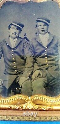 CIVIL WAR TINTYPE 1/6 PLATE OF 2 NAVAL SOLDIERS WithCIGARS IN FULL CASE/VINTAGE