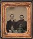 CIVIL WAR TINTYPE OF TWO YOUNG SOLDIERS HAND COLORED With GILDED BUTTONS -IN CASE