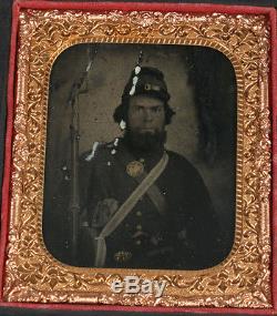 CIVIL War Tintype Portrait Soldier 1816 Springfield, Double Barrel Pistol