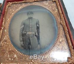 CIVIL War Union Soldier In Uniform 1/6 Plate Ambrotype