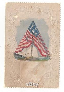 CIVIL WAR era mechanical SOLDIER GREETING CARD Patriotic US FLAG TENT OPENS