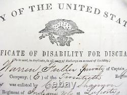 CIVIL War 20th Indiana Soldier Disability Discharge St Vitus Dance