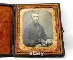 CIVIL War Ambrotype Or Tintype Cased Image Of Union Bearded Infantry Soldier